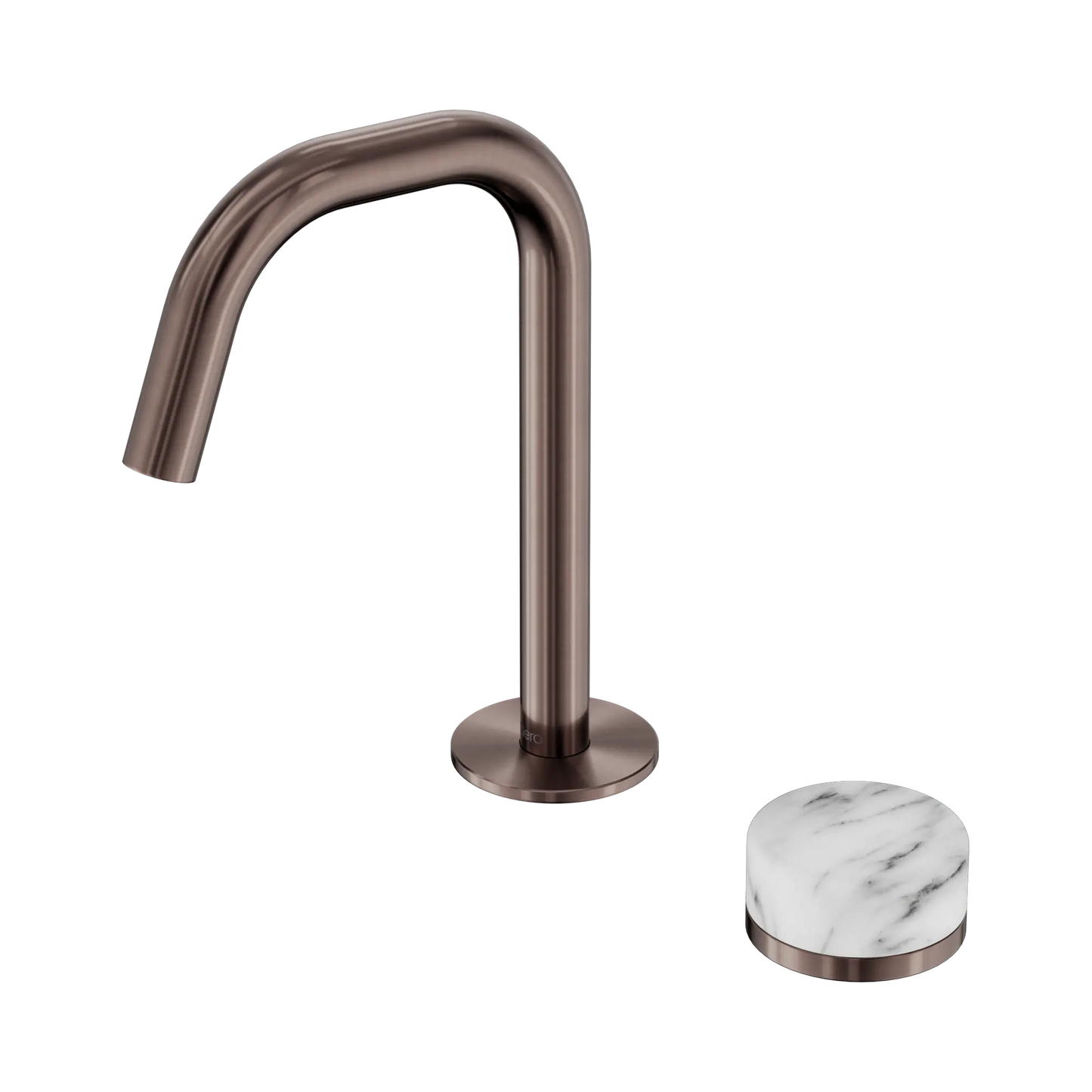 Serenity Progressive Basin Mixer Edge Spout With Arabescato Corchia Handle Brushed Bronze