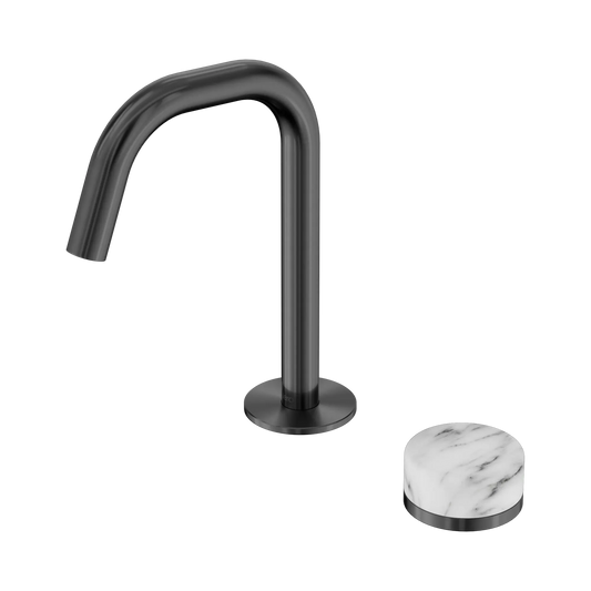 Serenity Progressive Basin Mixer Edge Spout With Arabescato Corchia Handle Gun Metal
