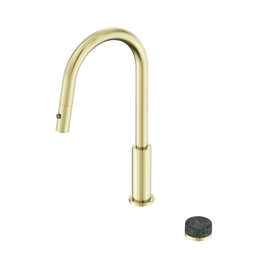 Nero Serenity Progressive Pull Out kitchen Mixer Set With Verde Alpi Handle Brushed Gold
