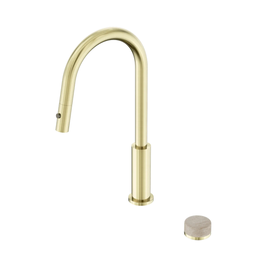 Nero Serenity Progressive Pull Out kitchen Mixer Set With Rome Travertine Handle Brushed Gold