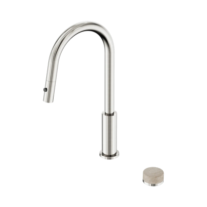 Nero Serenity Progressive Pull Out kitchen Mixer Set With Rome Travertine Handle Brushed Nickel