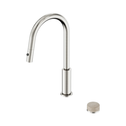 Nero Serenity Progressive Pull Out kitchen Mixer Set With Rome Travertine Handle Brushed Nickel