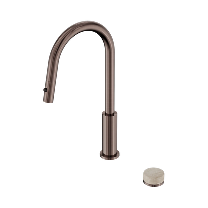 Nero Serenity Progressive Pull Out kitchen Mixer Set With Rome Travertine Handle Brushed Bronze