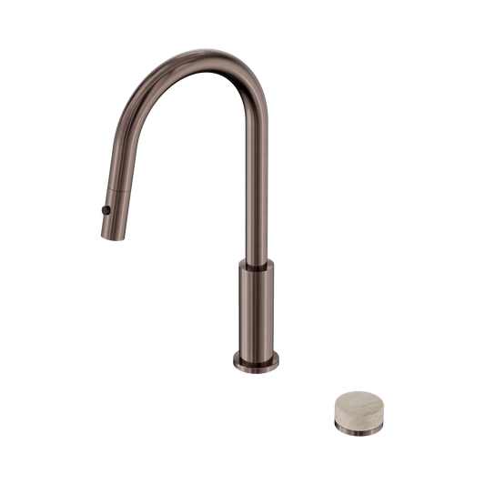 Nero Serenity Progressive Pull Out kitchen Mixer Set With Rome Travertine Handle Brushed Bronze