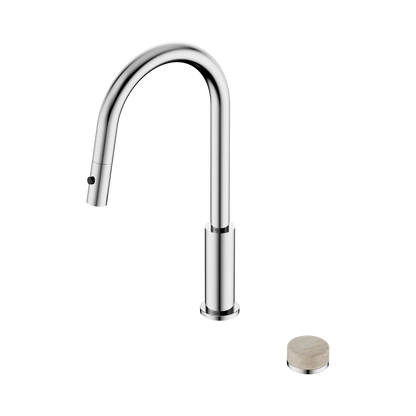 Nero Serenity Progressive Pull Out kitchen Mixer Set With Rome Travertine Handle Chrome