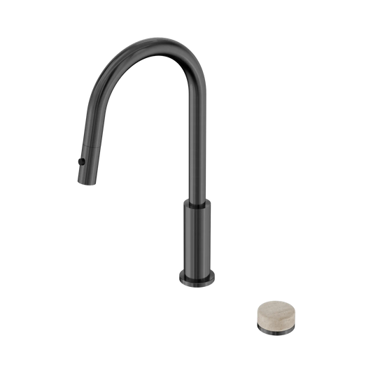 Nero Serenity Progressive Pull Out kitchen Mixer Set With Rome Travertine Handle Gun Metal