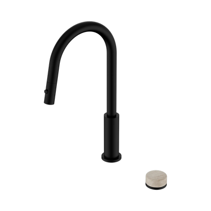 Nero Serenity Progressive Pull Out kitchen Mixer Set With Rome Travertine Handle Matte Black