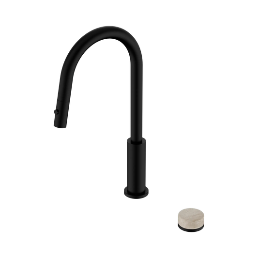 Nero Serenity Progressive Pull Out kitchen Mixer Set With Rome Travertine Handle Matte Black