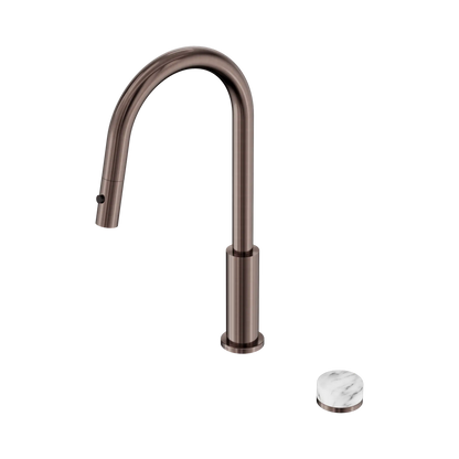 Nero Serenity Progressive Pull Out kitchen Mixer Set With Arabescato Corchia Handle Brushed Bronze