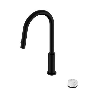 Nero Serenity Progressive Pull Out kitchen Mixer Set With Arabescato Corchia Handle Matte Black