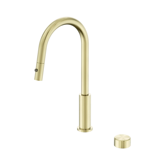Nero Serenity Progressive Pull Out kitchen Mixer Set With Metal Handle Brushed Gold