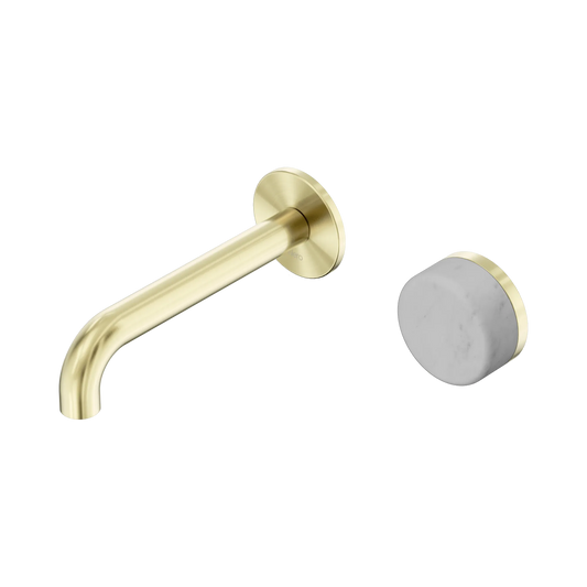 Serenity Progressive Wall Basin Mixer 160mm Spout With Carrara Handle Brushed Gold