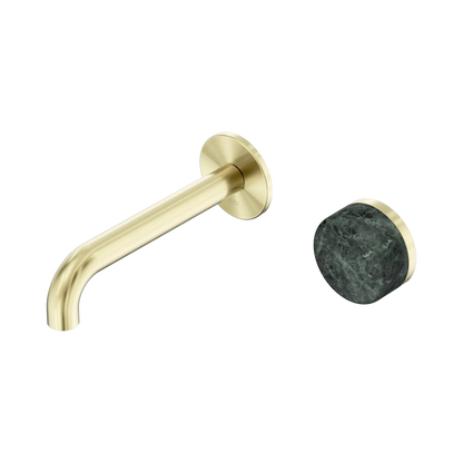 Serenity Progressive Wall Basin Mixer 160mm Spout With Verde Alpi Handle Brushed Gold