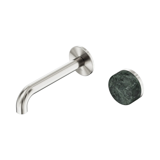 Serenity Progressive Wall Basin Mixer 160mm Spout With Verde Alpi Handle Brushed Nickel