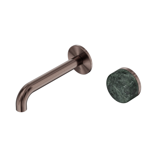 Serenity Progressive Wall Basin Mixer 160mm Spout With Verde Alpi Handle Brushed Bronze