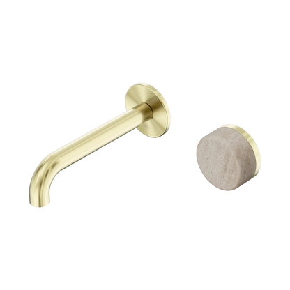 Serenity Progressive Wall Basin Mixer 160mm Spout With Rome Travertine Handle Brushed Gold