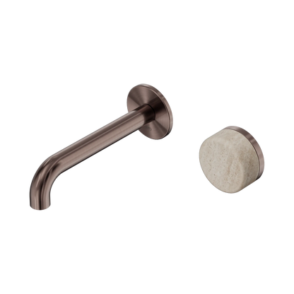 Serenity Progressive Wall Basin Mixer 160mm Spout With Rome Travertine Handle Brushed Bronze