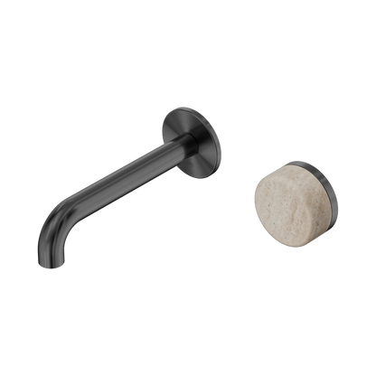 Serenity Progressive Wall Basin Mixer 160mm Spout With Rome Travertine Handle Gun Metal