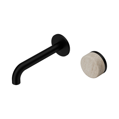 Serenity Progressive Wall Basin Mixer 160mm Spout With Rome Travertine Handle Matte Black