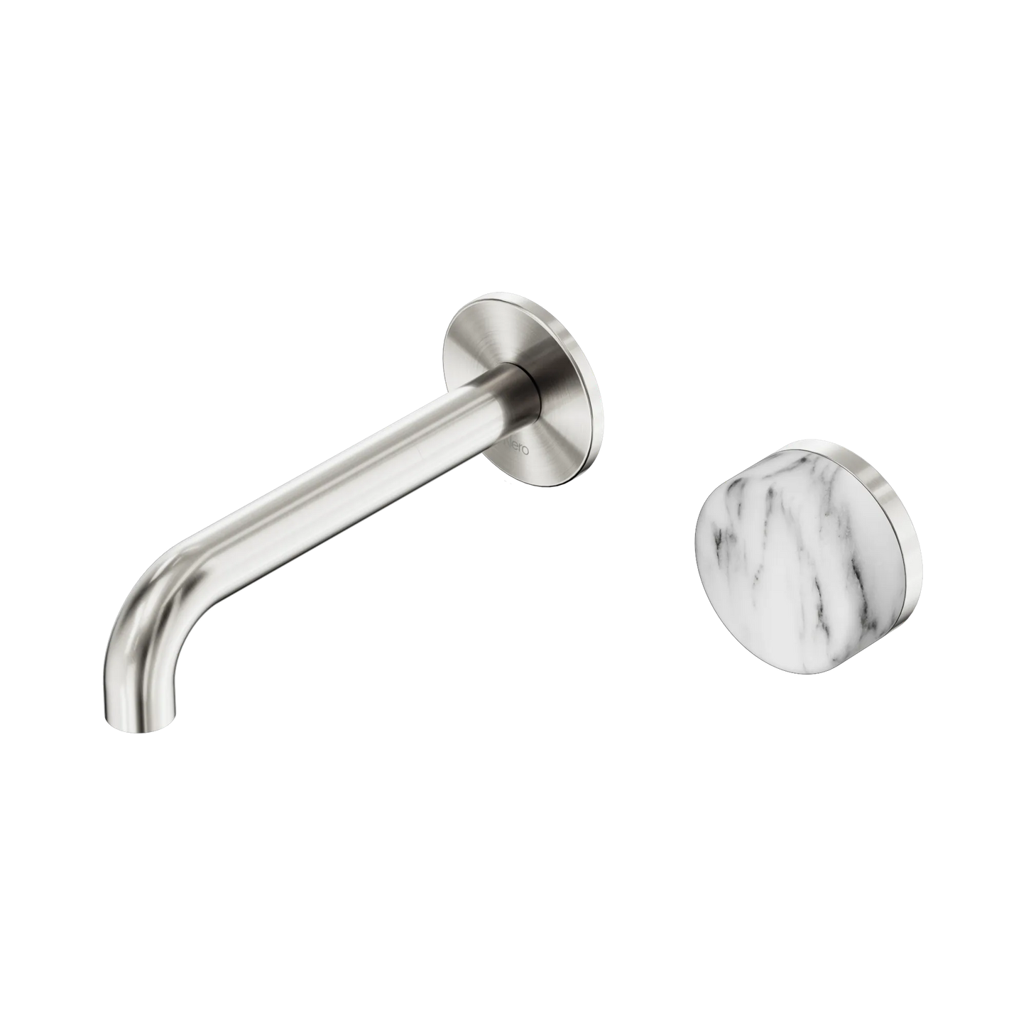 Serenity Progressive Wall Basin Mixer 160mm Spout With Arabescato Corchia Handle Brushed Nickel