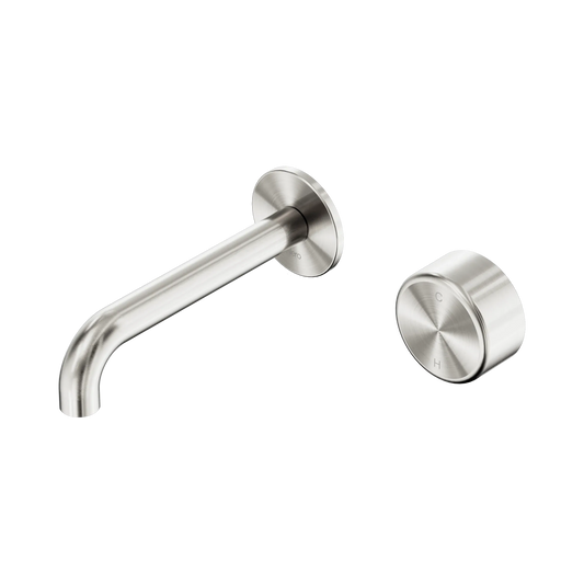 Serenity Progressive Wall Basin Mixer 160mm Spout With Metal Handle Brushed Nickel