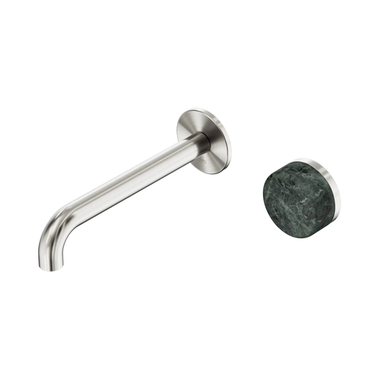 Serenity Progressive Wall Basin Mixer 185mm Spout With Verde Alpi Handle Brushed Nickel