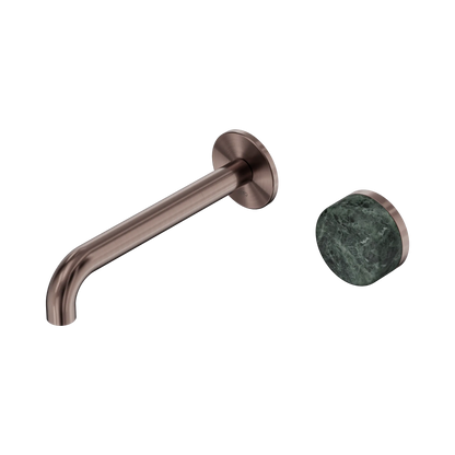 Serenity Progressive Wall Basin Mixer 185mm Spout With Verde Alpi Handle Brushed Bronze
