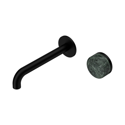 Serenity Progressive Wall Basin Mixer 185mm Spout With Verde Alpi Handle Matte Black