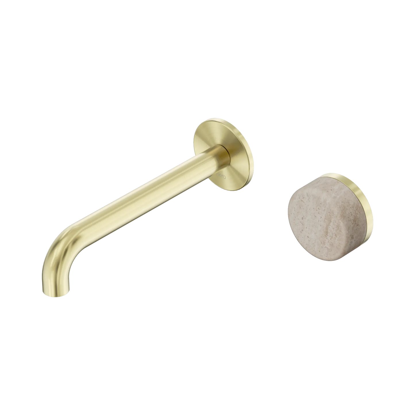 Serenity Progressive Wall Basin Mixer 185mm Spout With Rome Travertine Handle Brushed Gold