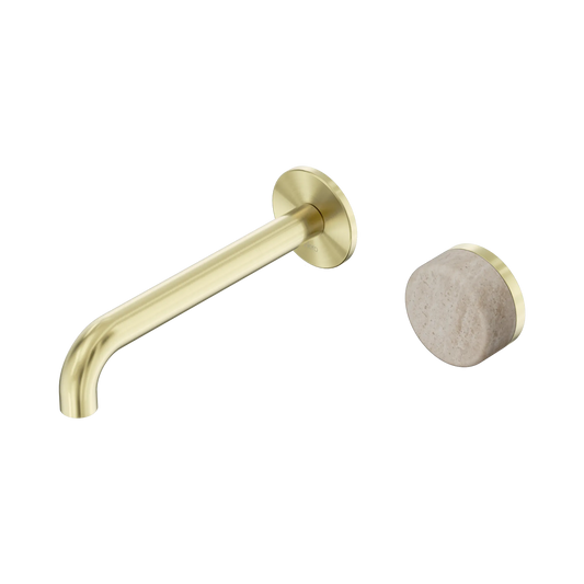 Serenity Progressive Wall Basin Mixer 185mm Spout With Rome Travertine Handle Brushed Gold