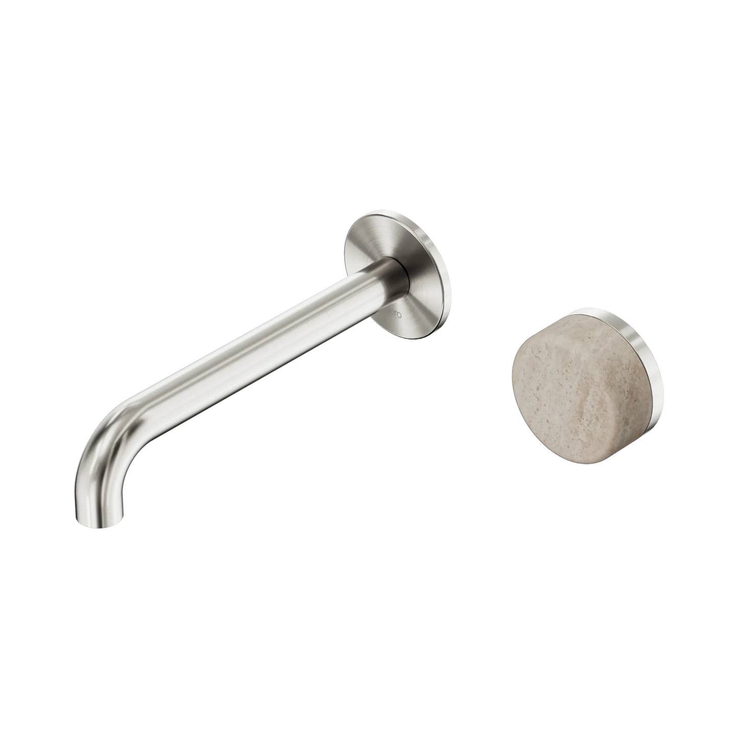 Serenity Progressive Wall Basin Mixer 185mm Spout With Rome Travertine Handle Brushed Nickel