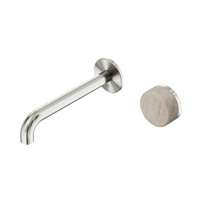 Serenity Progressive Wall Basin Mixer 185mm Spout With Rome Travertine Handle Brushed Nickel