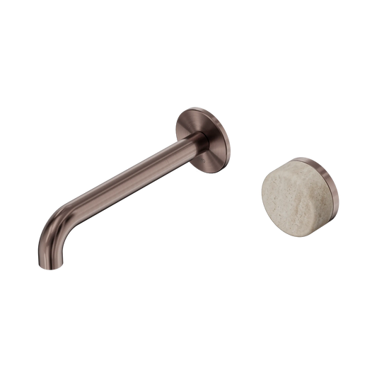 Serenity Progressive Wall Basin Mixer 185mm Spout With Rome Travertine Handle Brushed Bronze