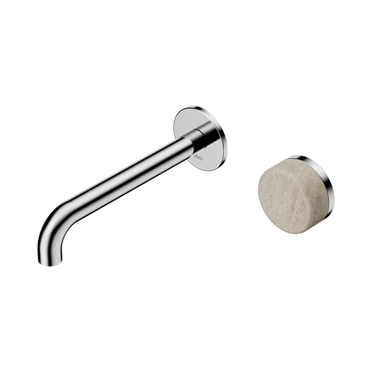 Serenity Progressive Wall Basin Mixer 185mm Spout With Rome Travertine Handle Chrome
