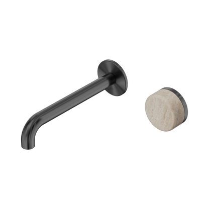 Serenity Progressive Wall Basin Mixer 185mm Spout With Rome Travertine Handle Gun Metal