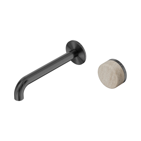 Serenity Progressive Wall Basin Mixer 185mm Spout With Rome Travertine Handle Gun Metal