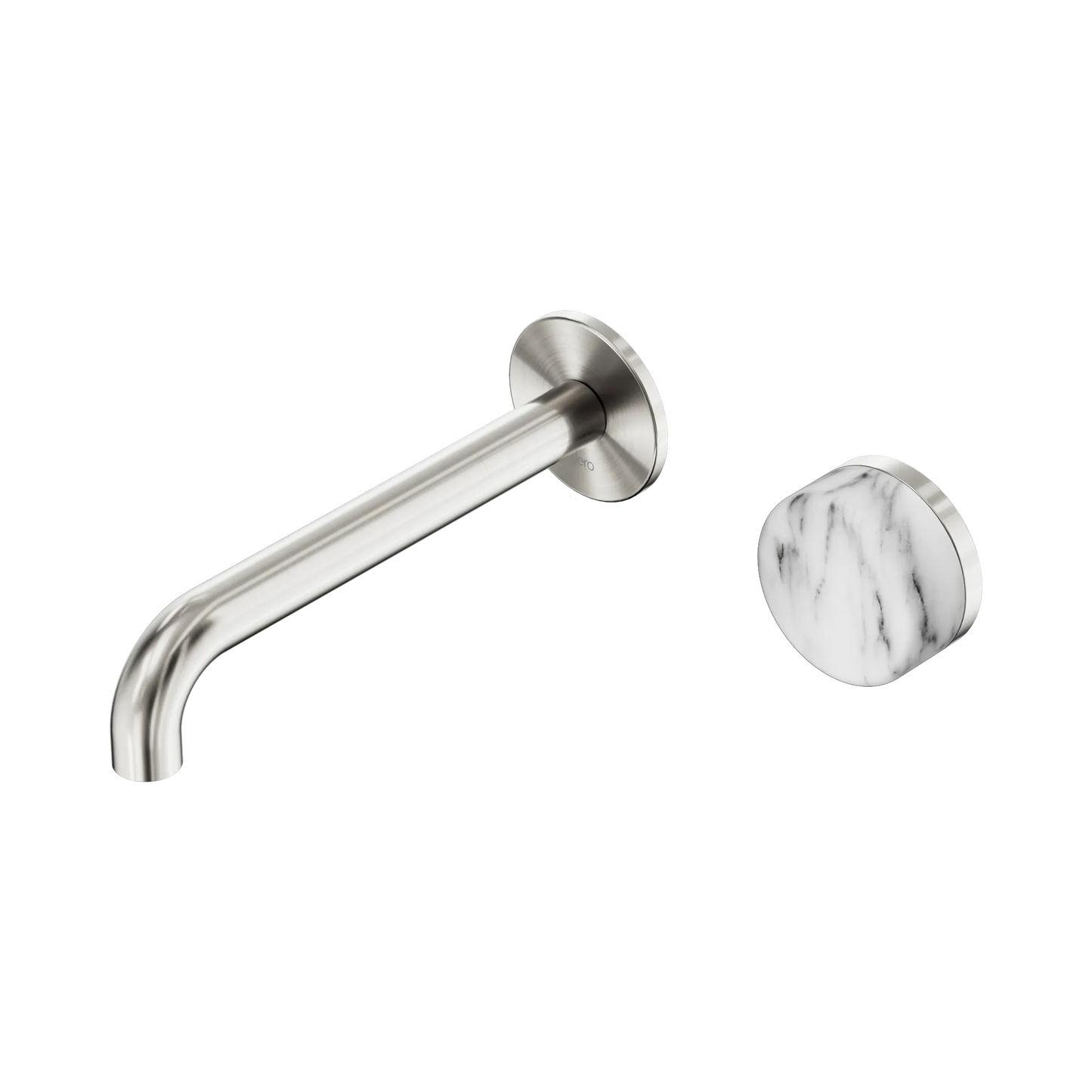 Serenity Progressive Wall Basin Mixer 185mm Spout With Arabescato Corchia Handle Brushed Nickel