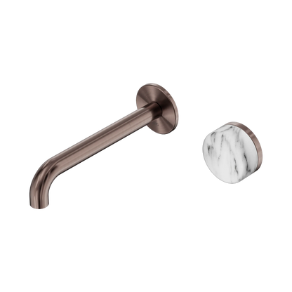Serenity Progressive Wall Basin Mixer 185mm Spout With Arabescato Corchia Handle Brushed Bronze