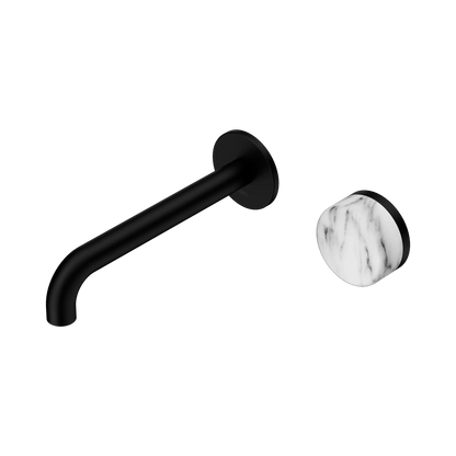 Serenity Progressive Wall Basin Mixer 185mm Spout With Arabescato Corchia Handle Matte Black