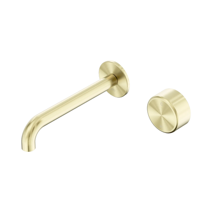 Serenity Progressive Wall Basin Mixer 185mm Spout With Metal Handle Brushed Gold