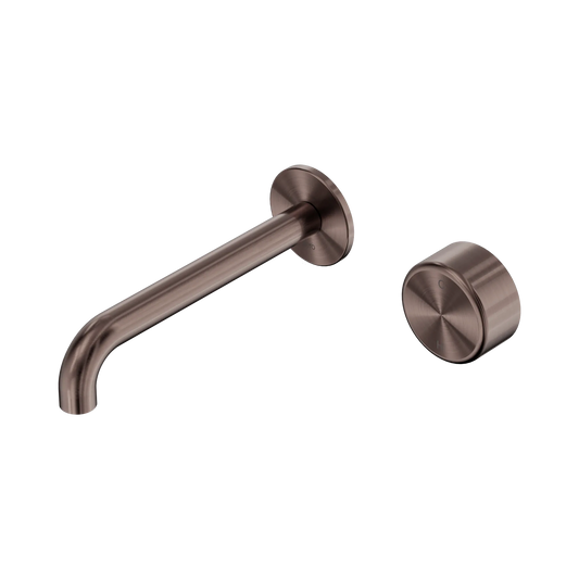 Serenity Progressive Wall Basin Mixer 185mm Spout With Metal Handle Brushed Bronze