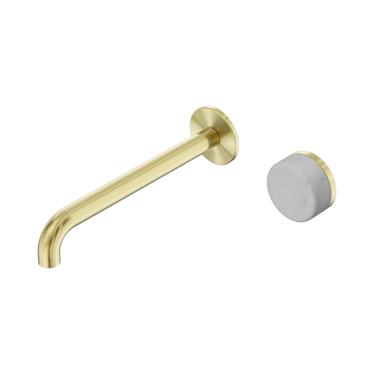Serenity Progressive Wall Basin Mixer 220mm Spout With Carrara Handle Brushed Gold