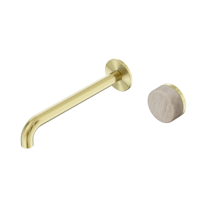 Serenity Progressive Wall Basin Mixer 220mm Spout With Rome Travertine Handle Brushed Gold
