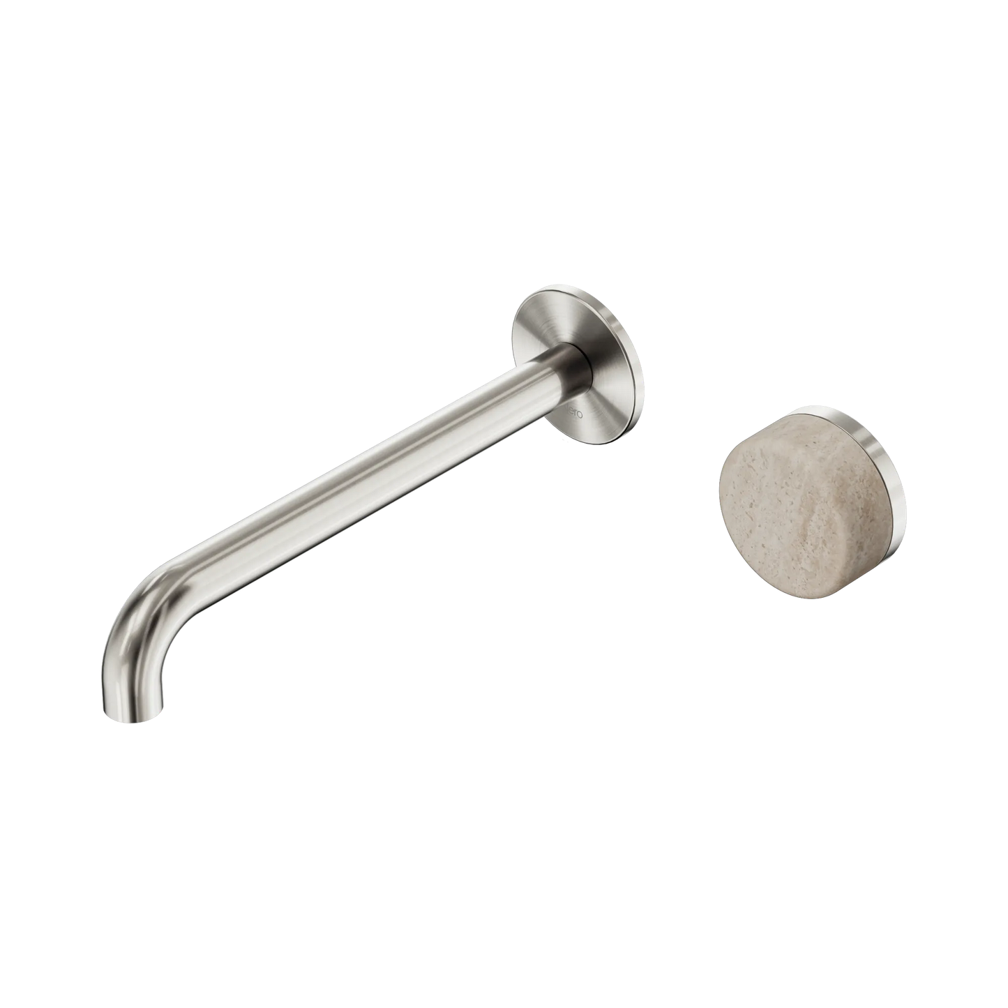 Serenity Progressive Wall Basin Mixer 220mm Spout With Rome Travertine Handle Brushed Nickel