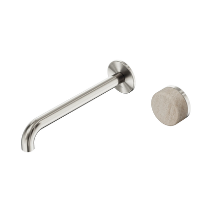Serenity Progressive Wall Basin Mixer 220mm Spout With Rome Travertine Handle Brushed Nickel