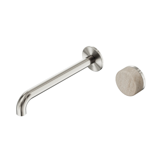 Serenity Progressive Wall Basin Mixer 220mm Spout With Rome Travertine Handle Brushed Nickel