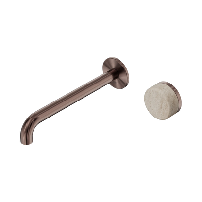 Serenity Progressive Wall Basin Mixer 220mm Spout With Rome Travertine Handle Brushed Bronze