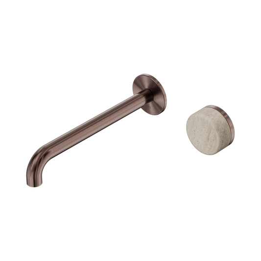 Serenity Progressive Wall Basin Mixer 220mm Spout With Rome Travertine Handle Brushed Bronze