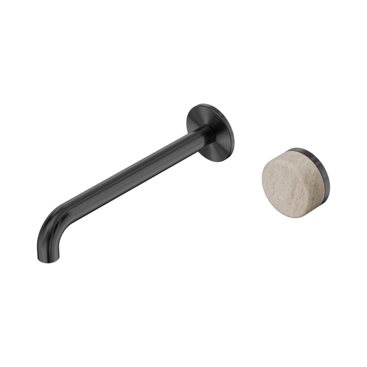 Serenity Progressive Wall Basin Mixer 220mm Spout With Rome Travertine Handle Gun Metal