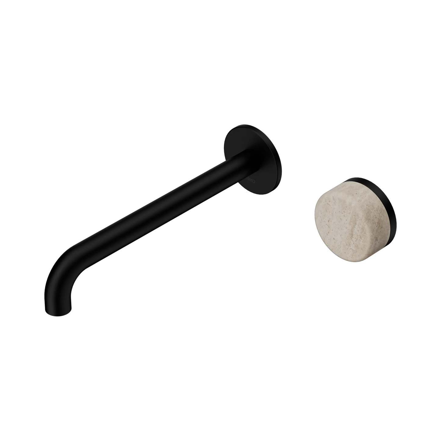 Serenity Progressive Wall Basin Mixer 220mm Spout With Rome Travertine Handle Matte Black
